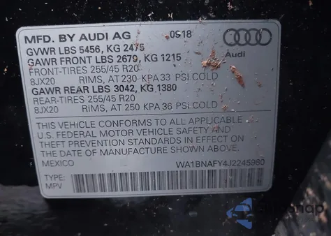 2018 Audi Q5 2.0T Premium/2.0T Tech Premium из США, поврежденный, VIN WA1BNAFY4J2245980